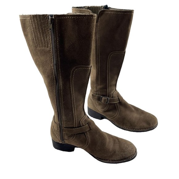 Clarks Derby Palace Suede Mid Calf Boots Womens Size 8 Brown Zip Up Strap Buckle - Picture 2 of 15